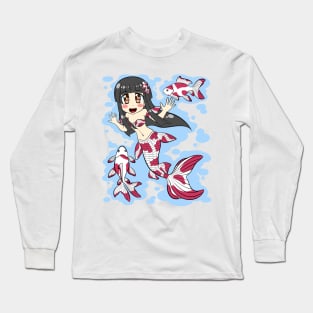 Goldfish Mermaid (Red, White) Long Sleeve T-Shirt